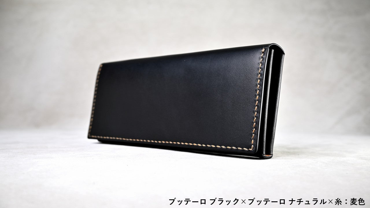 ブラック三つ折り財布 5225｜コンパクト長財布｜イタリアンレザーを手縫いで仕立てた独自構造